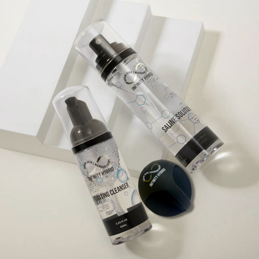 INFINITY BY THE BROW GEEK SALINE, CLEASNER AND EXFOLIATING PAD